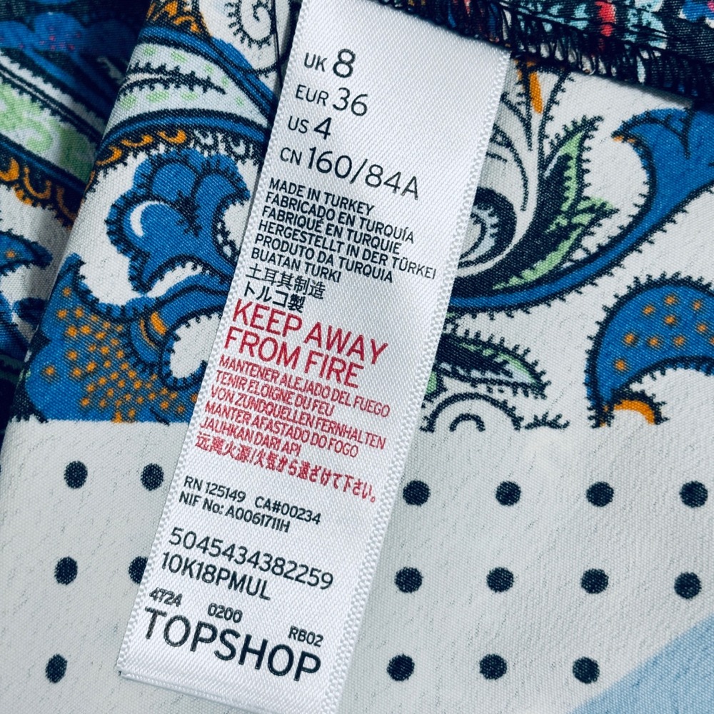 Topshop Blue Paisley Patchwork Pinafore Midi Sz 4 Halter Plunge Neck Boho - Picture 9 of 10